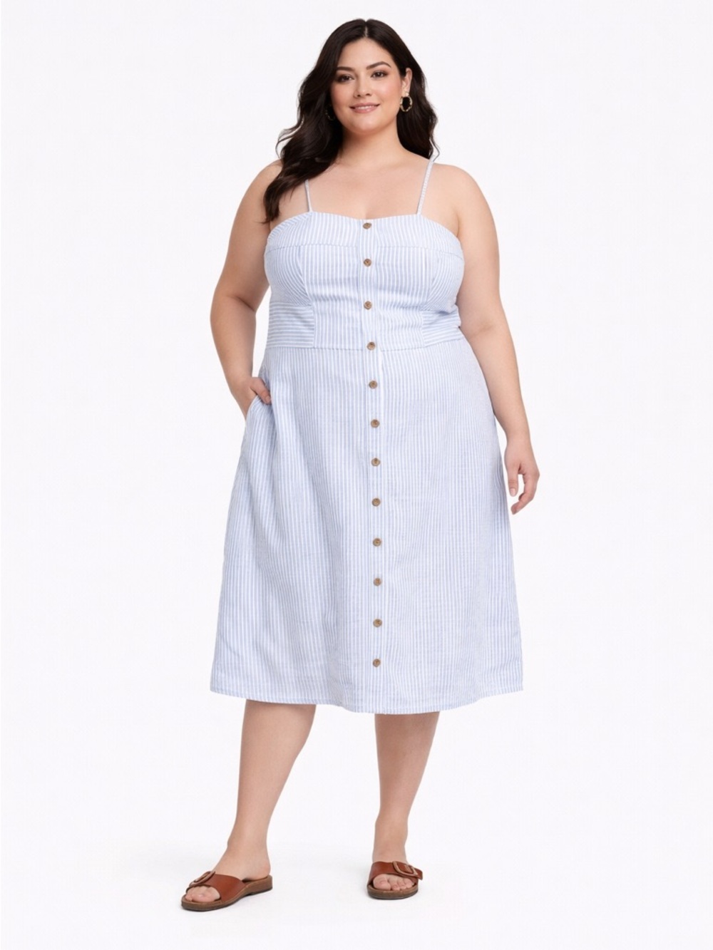 NWT Blue Linen Corset A-line Midi Dress Size 4X
